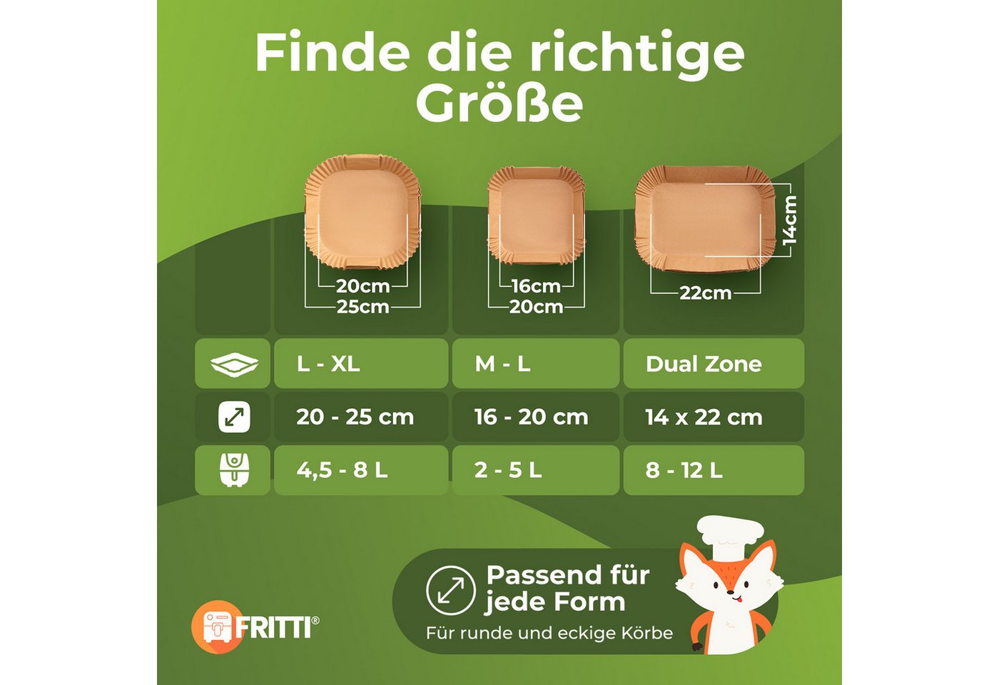 FRITTI Backpapier Backpapier für Heißluftfritteuse 150 Stück DEKRA geprüft, Quadratisch XL Heissluftfritteuse Zubehör Papier für Airfryer 4,5-8L Bild 2