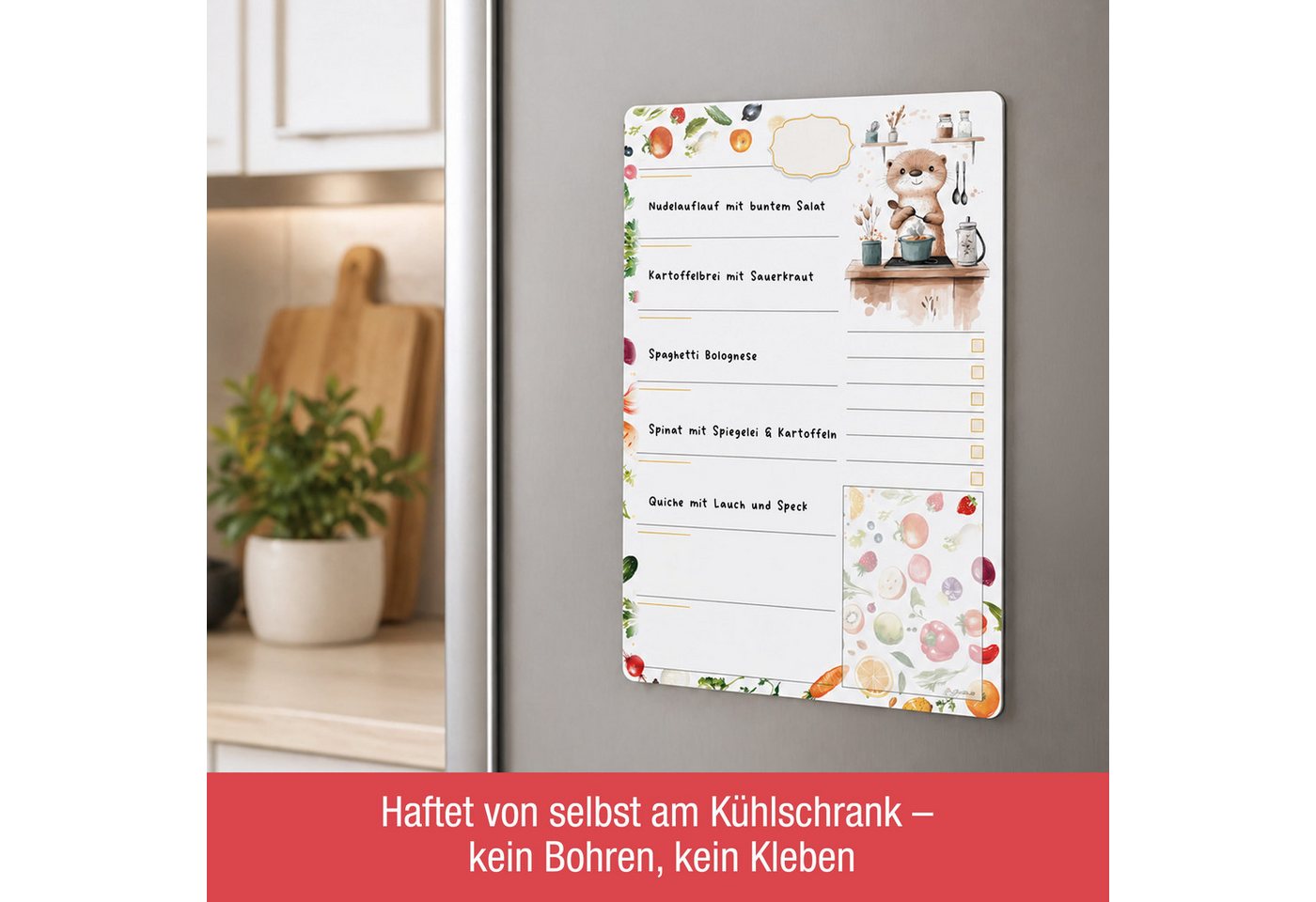 TOBJA Wochenplan Menüplaner Otterliebe magnetisch A4 Wochenplaner für Kühlschrank, Magnetisch, abwischbar, inkl. Stift, Otter-Design, Wochenmenü & To-Do Bild 5