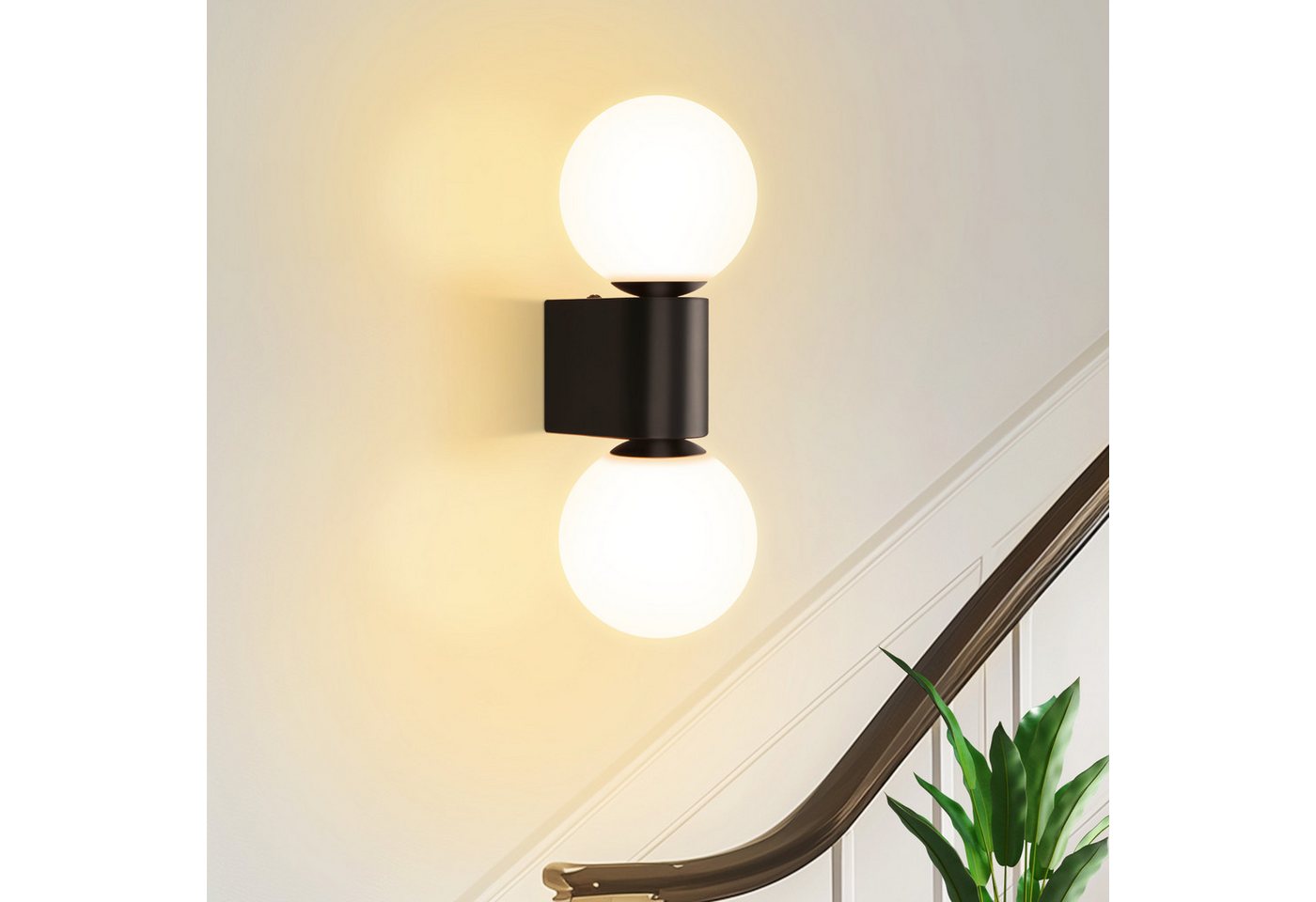 ZMH Wandleuchte G9 Innen Flurlampe Schwarz-Weiß Wandbeleuchtung Glaskugel Wohnzimmer, Einfache Installation, ohne Leuchtmittel, 2 verschiedene Montageausrichtungen Nachtlicht für Treppe Bild 5