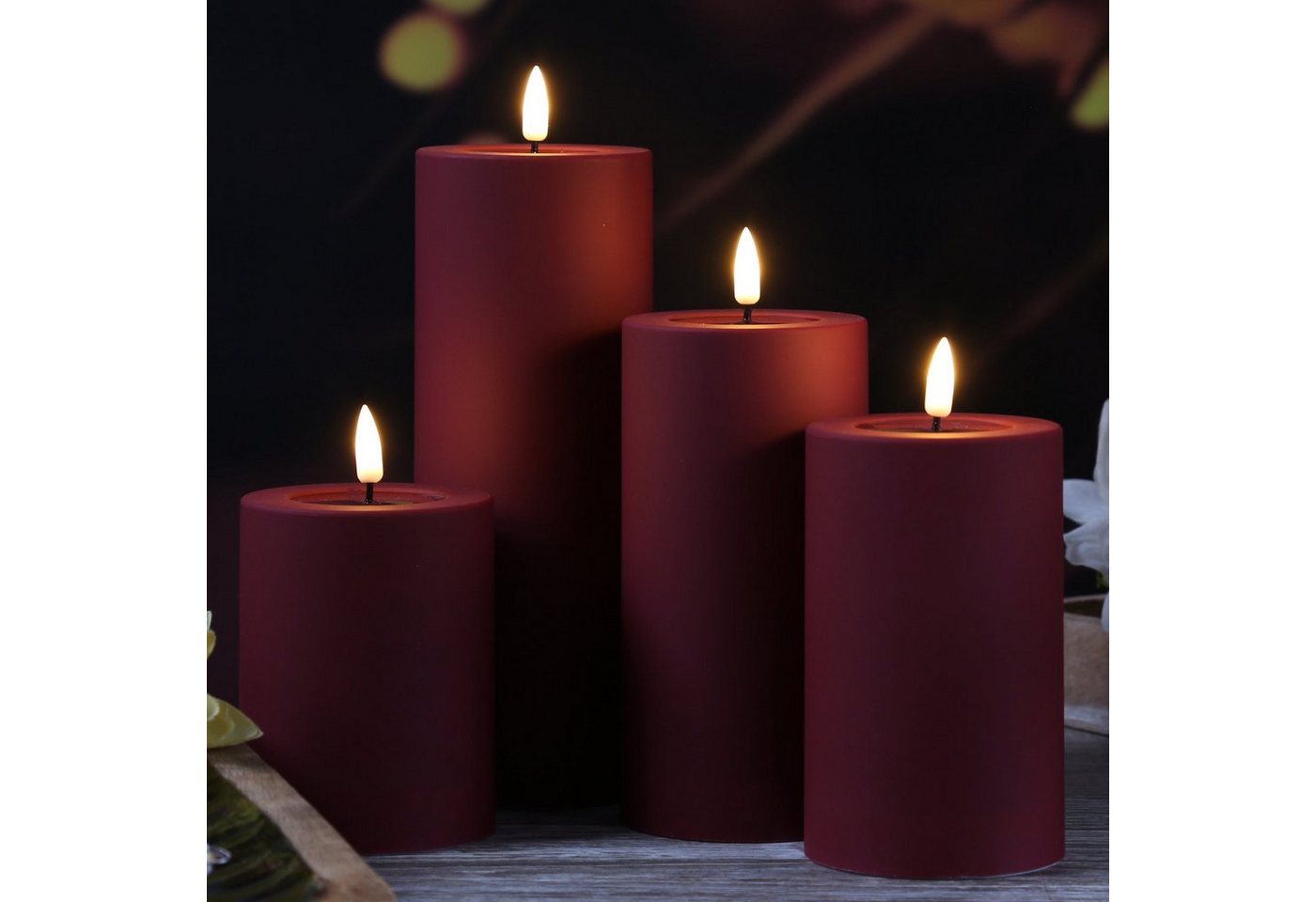 Deluxe Homeart LED-Kerze MIA für Deluxe für Außen flackernd H: 15cm D: 7,5cm dunkelrot outdoor, LED Classic, warmweiß (2100K bis 3000K) Bild 5