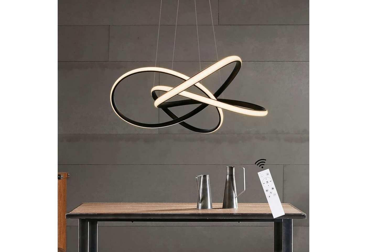 ZMH LED Pendelleuchte Höhenverstellbar 62W Ring Kronleuchter Fernbedienung Schlafzimmer, Augenschutz, LED fest integriert, 3000-6500k, Ø62cm Ringe Kronleuchter Pendant Lamp Restaurant Bild 2