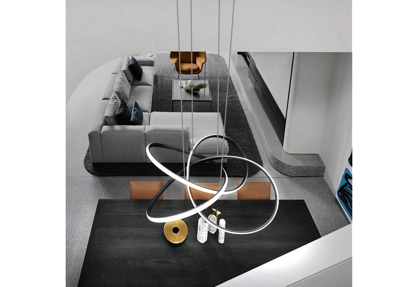 ZMH LED Pendelleuchte Höhenverstellbar 62W Ring Kronleuchter Fernbedienung Schlafzimmer, Augenschutz, LED fest integriert, 3000-6500k, Ø62cm Ringe Kronleuchter Pendant Lamp Restaurant Bild 3