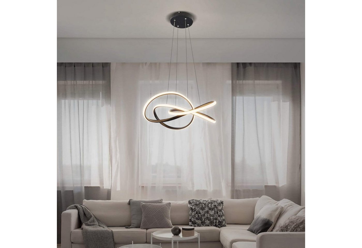 ZMH LED Pendelleuchte Höhenverstellbar 62W Ring Kronleuchter Fernbedienung Schlafzimmer, Augenschutz, LED fest integriert, 3000-6500k, Ø62cm Ringe Kronleuchter Pendant Lamp Restaurant Bild 5