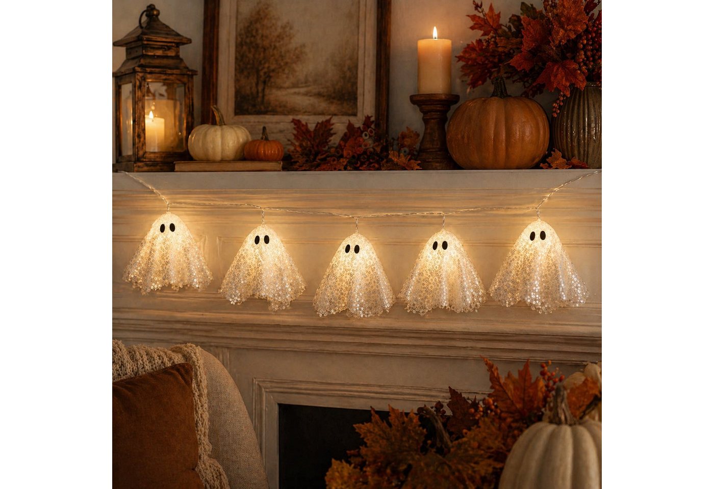 VIVIHEYDAY LED-Lichterkette Halloween Deko Geist LED Lichterkette 2m, LED Geister Lichter, Hängende Halloween Geister Deko für Party Beleuchtung Bild 5
