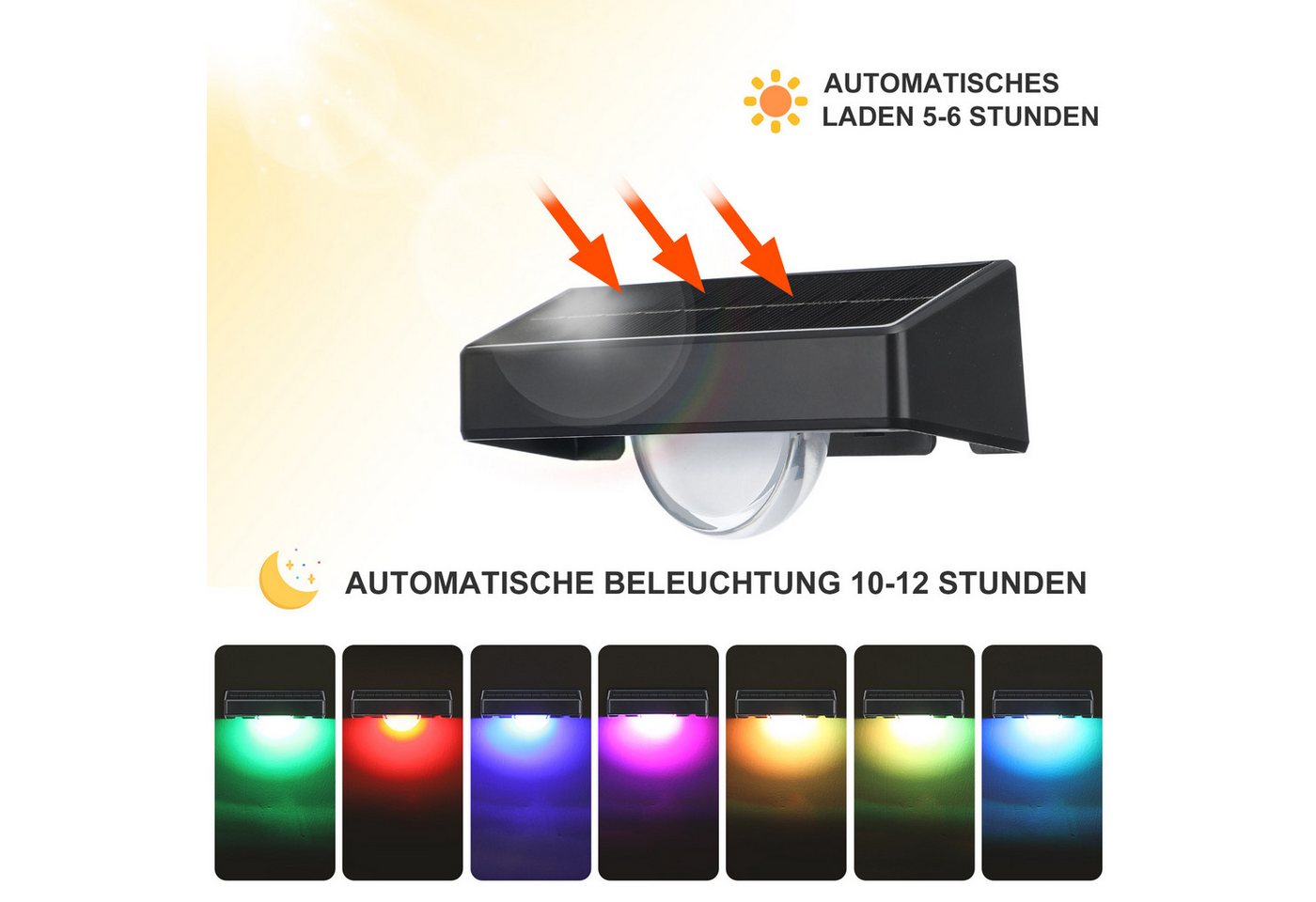 WILGOON LED Außen-Wandleuchte 2/4 Stück RGB Zaunbeleuchtung, Einstellbar LED Solarleuchte für Außen, 3 Farbtemperaturen + RGB, LED fest integriert, Kaltweiß, Warmweiß, RGB, RGB Led Solar Gartenleuchten für Terrasse, Stufen, Terrasse, Zaun Bild 2