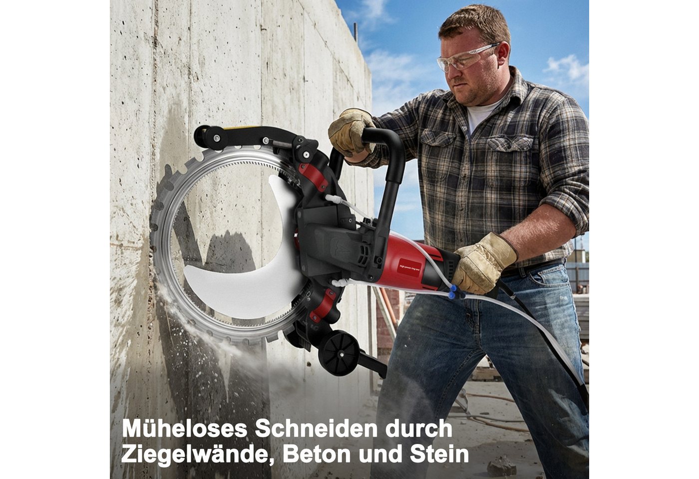 XIIW Steinschneidemaschine 5000W Elektriche Betonsäge Ø408mm Diamantklinge 2200RPM Betonschneider, Set, mit Wasserpumpe Nassschnittsystem, 30cm Schnittiefe, Zum Schneiden von Wänden Stein Rohren Böden Bild 3
