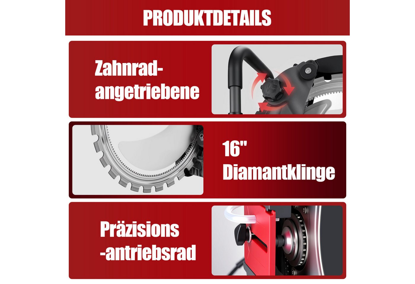 XIIW Steinschneidemaschine 5000W Elektriche Betonsäge Ø408mm Diamantklinge 2200RPM Betonschneider, Set, mit Wasserpumpe Nassschnittsystem, 30cm Schnittiefe, Zum Schneiden von Wänden Stein Rohren Böden Bild 4