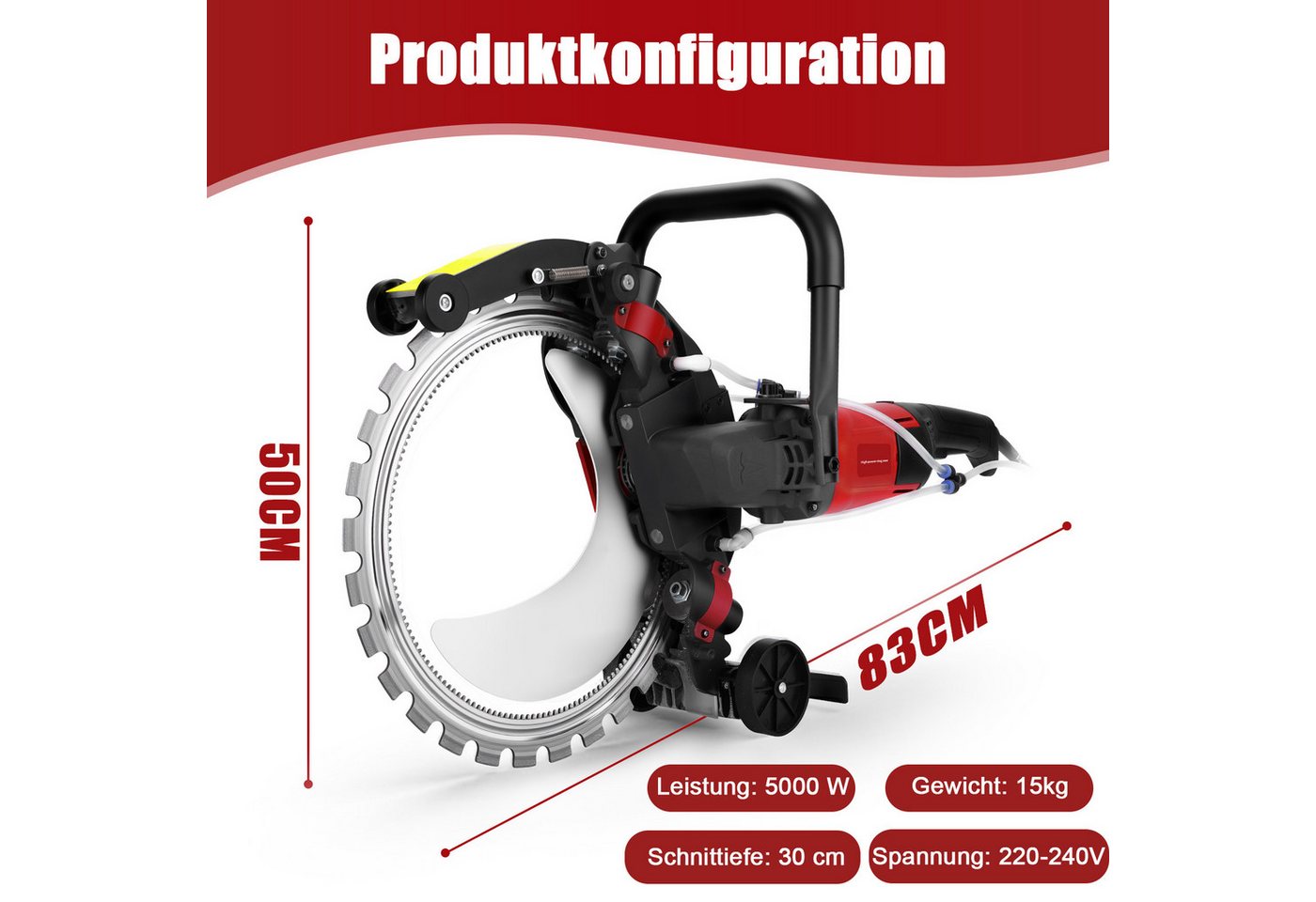 XIIW Steinschneidemaschine 5000W Elektriche Betonsäge Ø408mm Diamantklinge 2200RPM Betonschneider, Set, mit Wasserpumpe Nassschnittsystem, 30cm Schnittiefe, Zum Schneiden von Wänden Stein Rohren Böden Bild 5