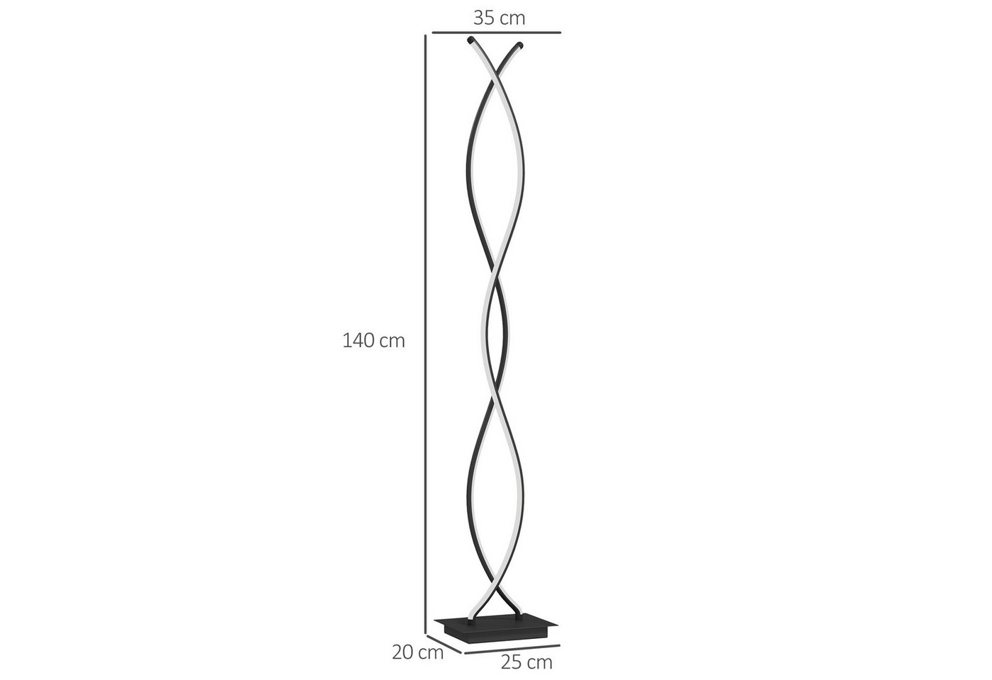 HOMCOM Stehlampe Standleuchte Modern 144 cm für Wohnzimmer und Schlafzimmer, Dimmfunktion, LED fest integriert, Neutralweiß, Doppelspiral-Design, 3 Stufen dimmbar