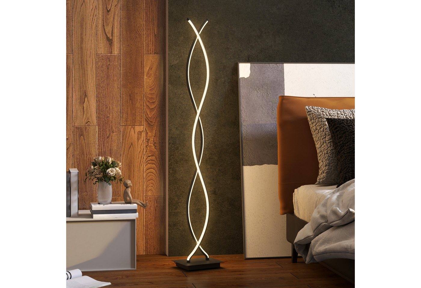 HOMCOM Stehlampe Standleuchte Modern 144 cm für Wohnzimmer und Schlafzimmer, Dimmfunktion, LED fest integriert, Neutralweiß, Doppelspiral-Design, 3 Stufen dimmbar Bild 2