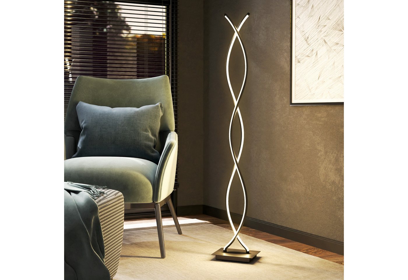 HOMCOM Stehlampe Standleuchte Modern 144 cm für Wohnzimmer und Schlafzimmer, Dimmfunktion, LED fest integriert, Neutralweiß, Doppelspiral-Design, 3 Stufen dimmbar Bild 3