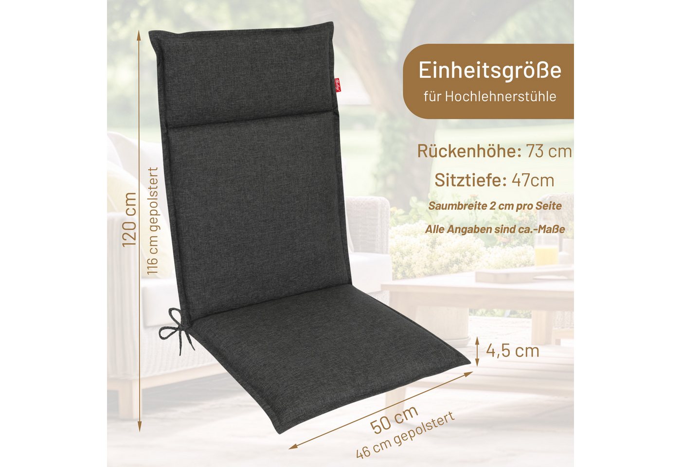 Herlag Hochlehnerauflage Bea Gartenstuhlauflage Wasserabweisend 120x50x4,5cm, (1 St), Polsterauflage für Klappstühle mit UV- & Fleckschutz Bild 5