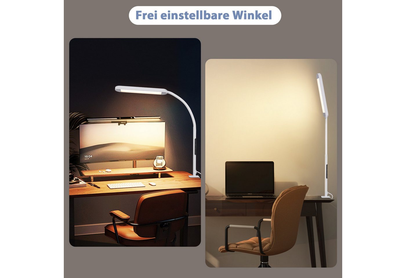 ZMH LED Tischleuchte Dimmbar - Klemmlampe mit Stecker 11W Arbeitsplatzleuchte Wohzimmer, Augenschutz, Einfache Installtion, LED fest integriert, 3000-6500K, 5 Farben und 5 Helligkeitsstufen 60-Minuten-Timer-Funktion Bild 3
