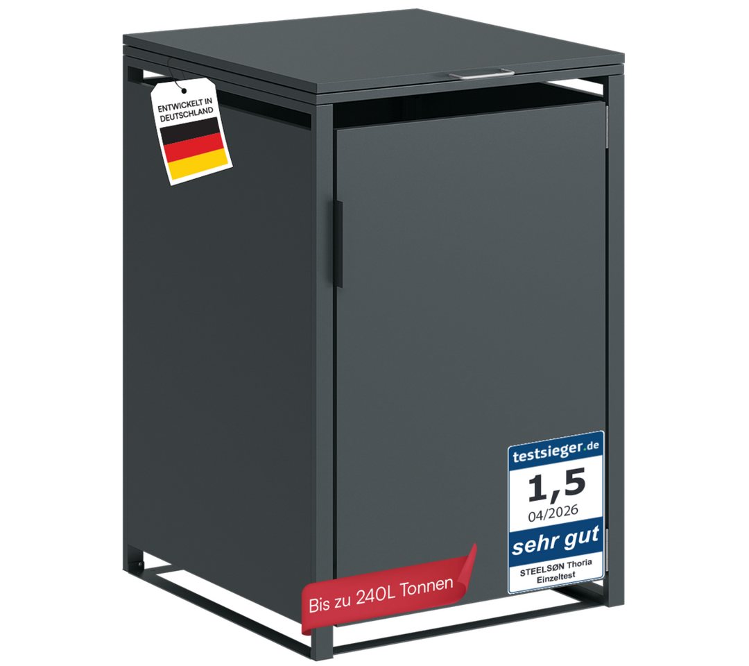 STEELSØN Mülltonnenbox Thoria 240 L aus verzinktem Stahl, Mülltonnenverkleidung (Anthrazit, verfügbar mit 1, 2, 3, 4, oder 5 Türen), Für 1 Tonne