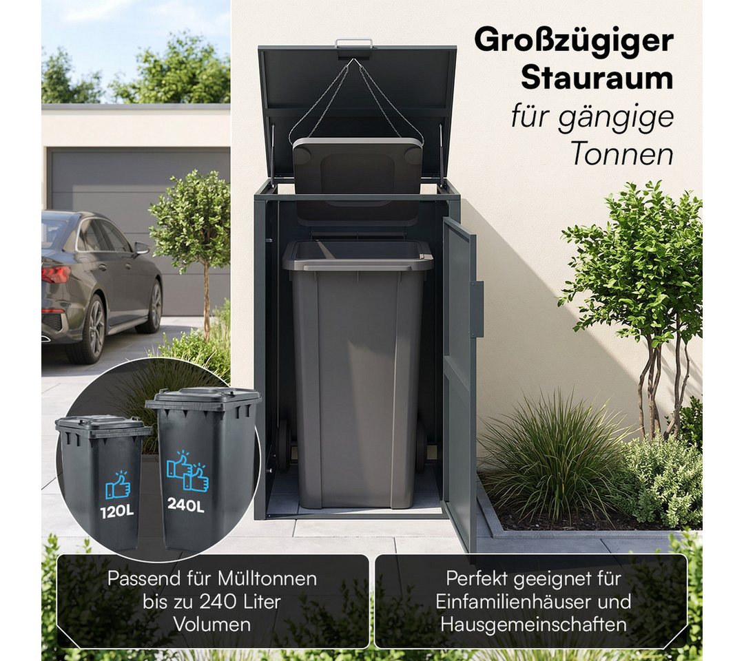 STEELSØN Mülltonnenbox Thoria 240 L aus verzinktem Stahl, Mülltonnenverkleidung (Anthrazit, verfügbar mit 1, 2, 3, 4, oder 5 Türen), Für 1 Tonne Bild 2