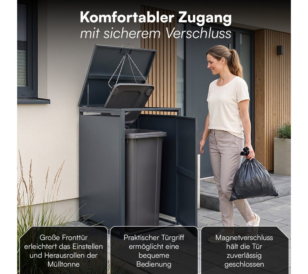 STEELSØN Mülltonnenbox Thoria 240 L aus verzinktem Stahl, Mülltonnenverkleidung (Anthrazit, verfügbar mit 1, 2, 3, 4, oder 5 Türen), Für 1 Tonne Bild 3