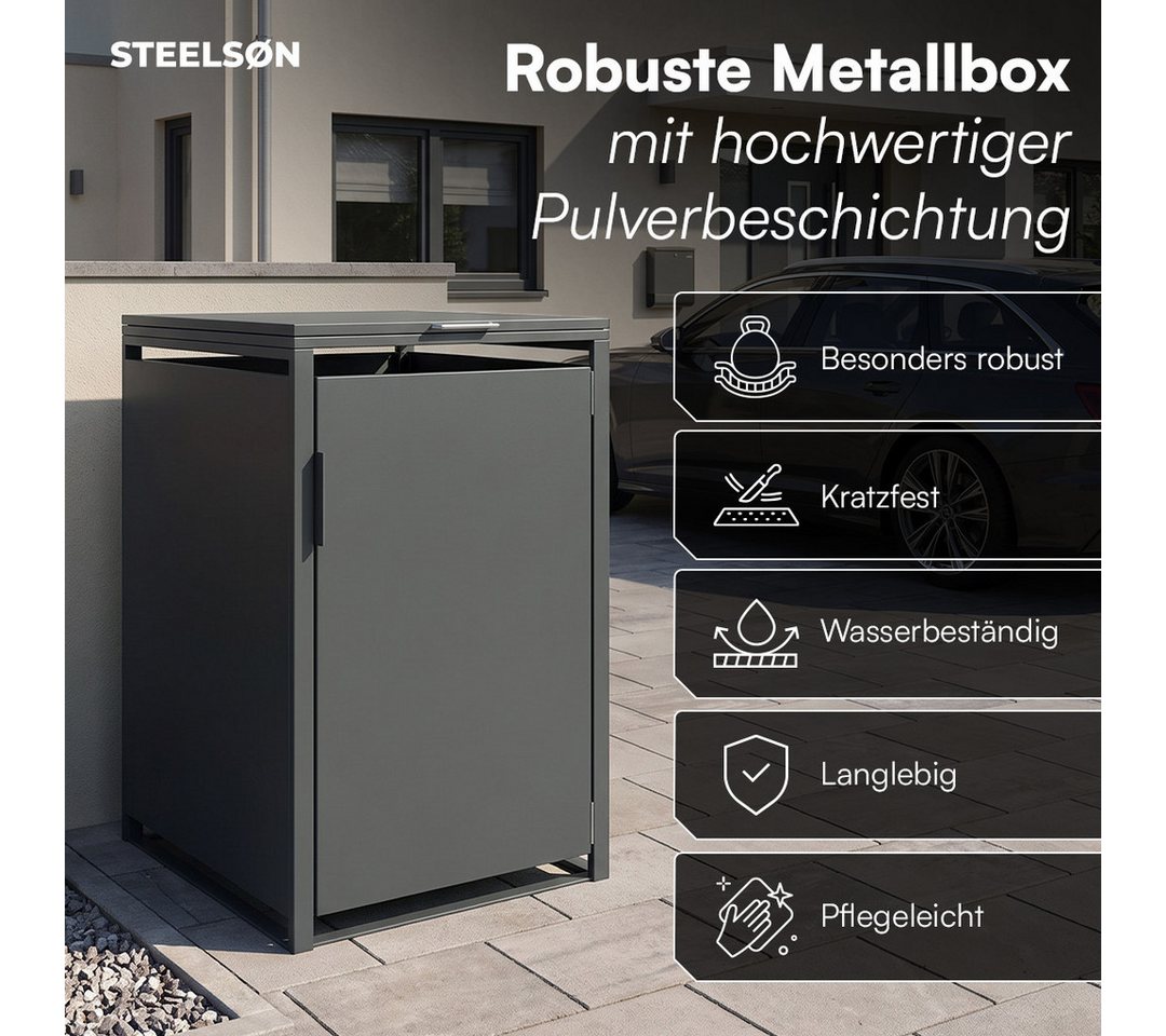 STEELSØN Mülltonnenbox Thoria 240 L aus verzinktem Stahl, Mülltonnenverkleidung (Anthrazit, verfügbar mit 1, 2, 3, 4, oder 5 Türen), Für 1 Tonne Bild 4