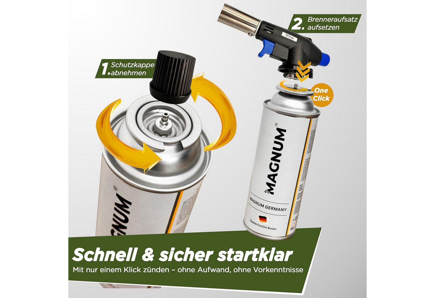 Magnum Wave Flambierbrenner Gasbrenner [1300 °C] Lötlampe Bunsenbrenner inkl. 4 Kartuschen, (Spar-Set), 1,3 kW · 1.300 °C · Piezozündung · 360° · 4 Kartuschen inkl. Bild 2