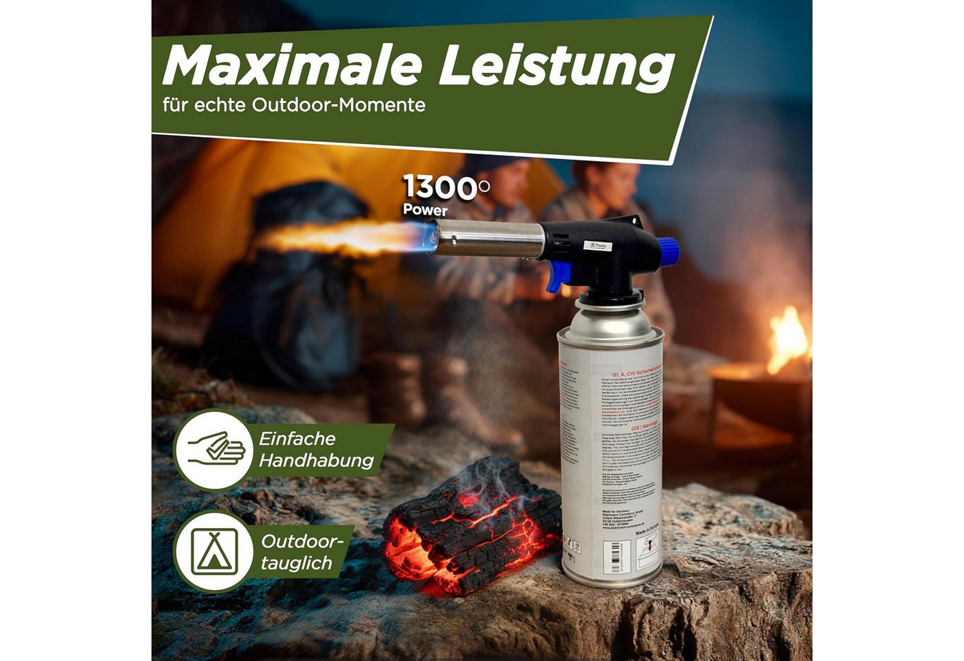 Magnum Wave Flambierbrenner Gasbrenner [1300 °C] Lötlampe Bunsenbrenner inkl. 4 Kartuschen, (Spar-Set), 1,3 kW · 1.300 °C · Piezozündung · 360° · 4 Kartuschen inkl. Bild 3