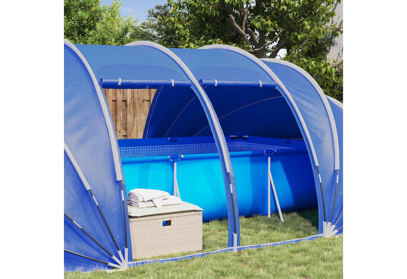 furnicato Poolüberdachung Poolzelt mit Reißverschlusstüren 538x440x204 cm Blau, Klappbare Poolüberdachung mit PU-Beschichtung und Erdankern