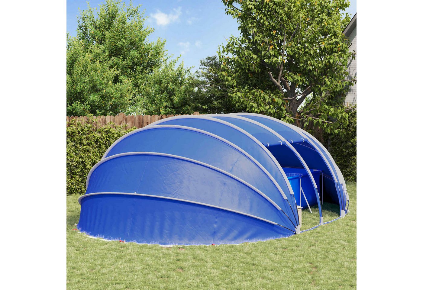 furnicato Poolüberdachung Poolzelt mit Reißverschlusstüren 538x440x204 cm Blau, Klappbare Poolüberdachung mit PU-Beschichtung und Erdankern Bild 4