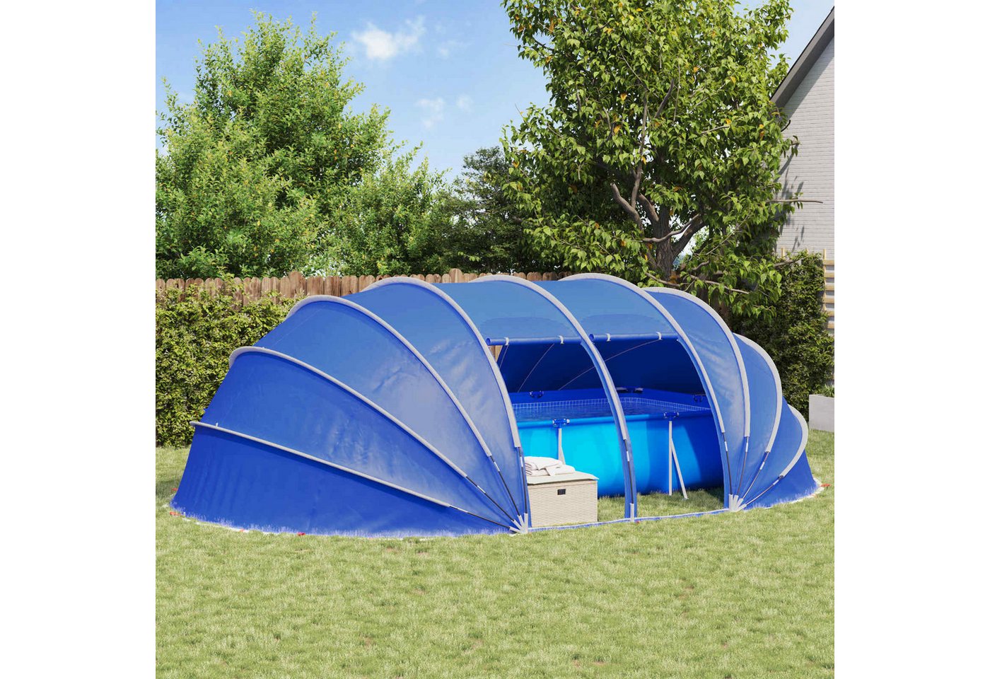furnicato Poolüberdachung Poolzelt mit Reißverschlusstüren 538x440x204 cm Blau, Klappbare Poolüberdachung mit PU-Beschichtung und Erdankern Bild 5