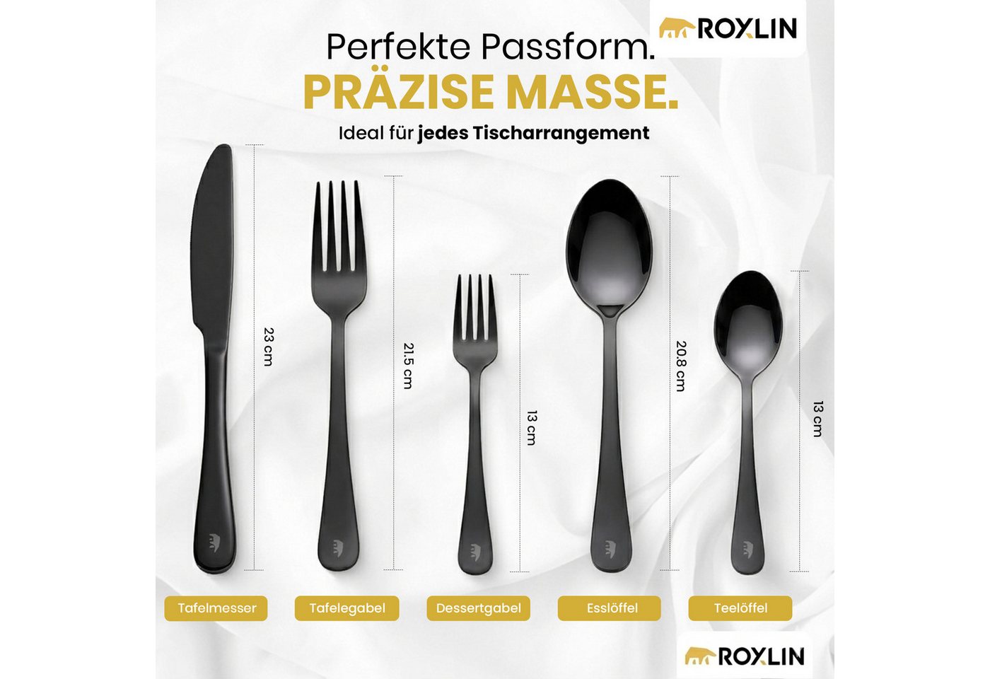 Roxlin Besteck-Set Roxlin Besteckset 30-tlg Plain Design Edelstahl, Gold/Schwarz/Silber Bild 2