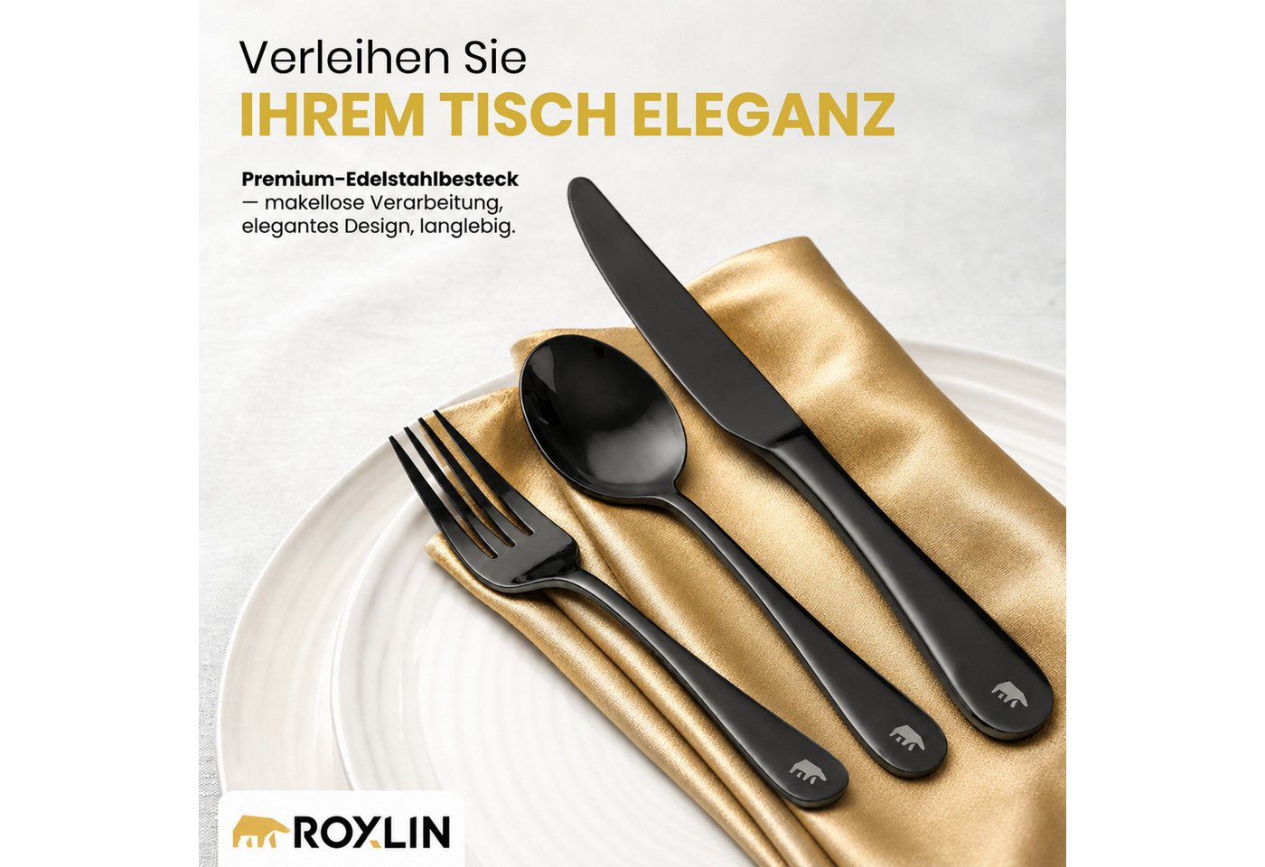 Roxlin Besteck-Set Roxlin Besteckset 30-tlg Plain Design Edelstahl, Gold/Schwarz/Silber Bild 5