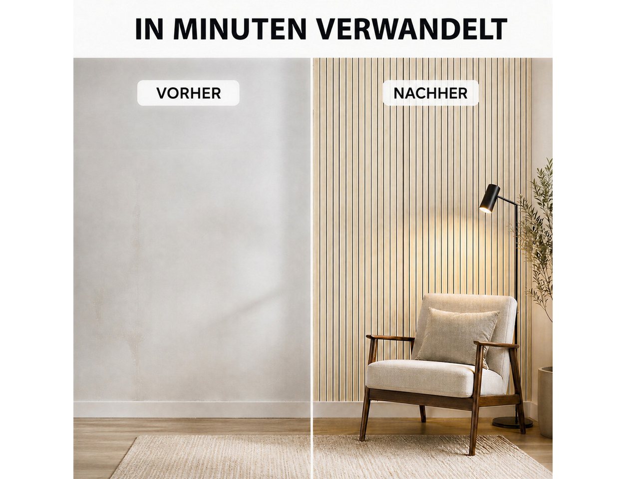 BlingBin Wandpaneel Selbstklebende 3D Wandpaneele, Lamellentapete, Holzlatten-Tapete, BxL: 60x300 cm, 1,8 qm, (3D Wandverkleidung in Rollenform, 1-tlg., wanddeko selbstklebend, 60x300 cm, 1,8 m) Ohne Bohren, zuschneidbar, wasserabweisend, für glatte Innenwände