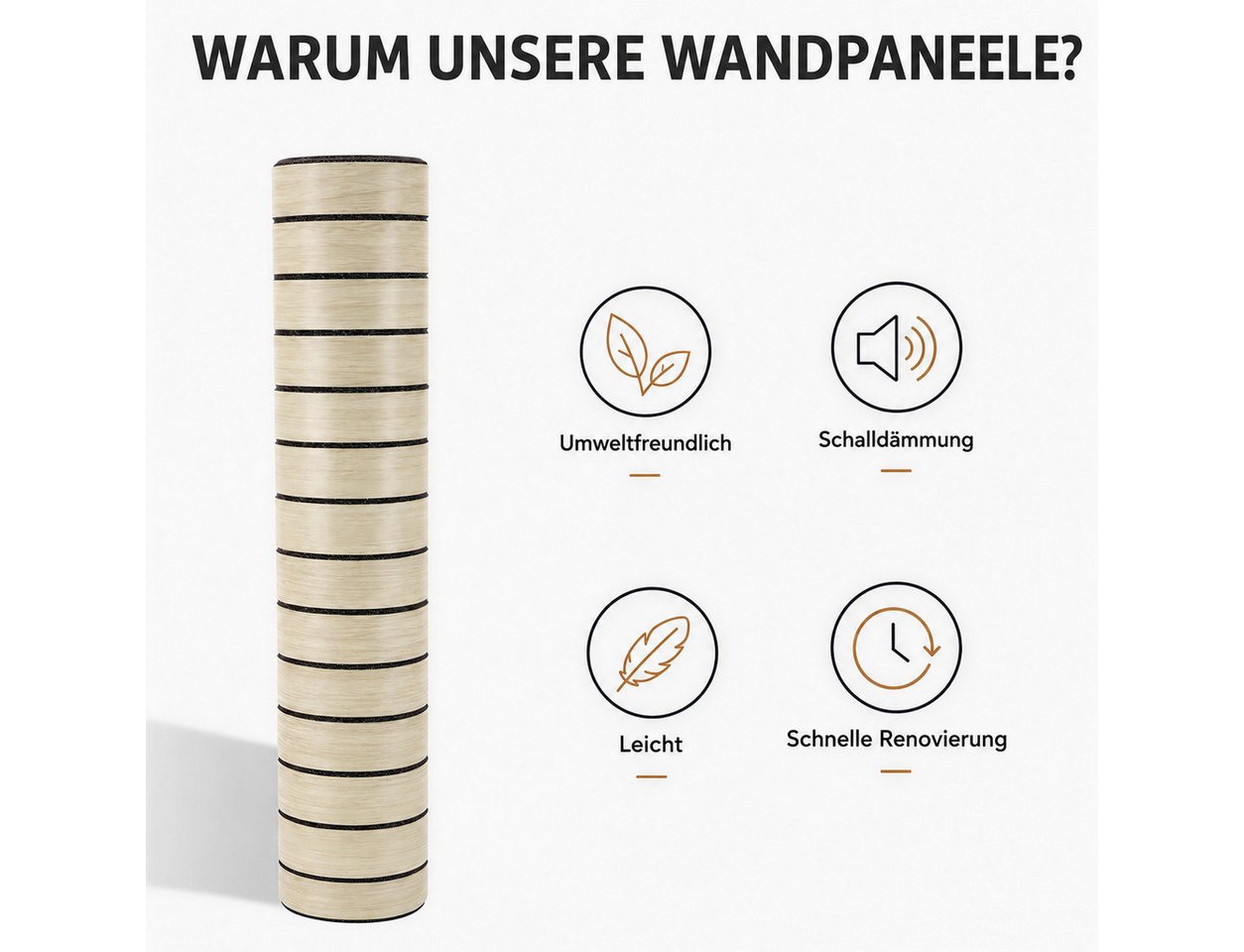 BlingBin Wandpaneel Selbstklebende 3D Wandpaneele, Lamellentapete, Holzlatten-Tapete, BxL: 60x300 cm, 1,8 qm, (3D Wandverkleidung in Rollenform, 1-tlg., wanddeko selbstklebend, 60x300 cm, 1,8 m) Ohne Bohren, zuschneidbar, wasserabweisend, für glatte Innenwände Bild 2