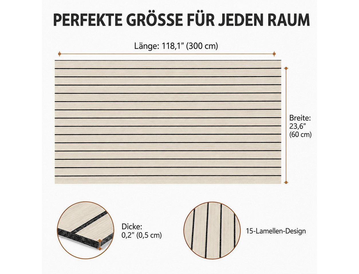 BlingBin Wandpaneel Selbstklebende 3D Wandpaneele, Lamellentapete, Holzlatten-Tapete, BxL: 60x300 cm, 1,8 qm, (3D Wandverkleidung in Rollenform, 1-tlg., wanddeko selbstklebend, 60x300 cm, 1,8 m) Ohne Bohren, zuschneidbar, wasserabweisend, für glatte Innenwände Bild 5