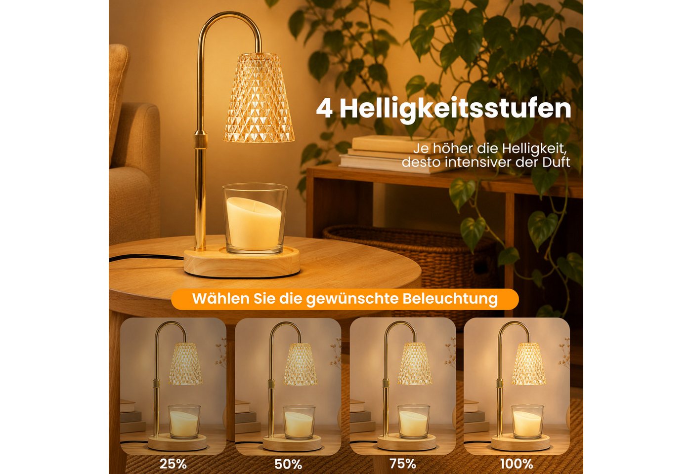 DAITORE Duftlampe Kerzenwärmer Lampe, Candle Warmer lamp mit Timer und Dimmer, Höhenverstellbar Kerzenwärmer Kerzen Lampe mit 2 Glühbirnen Bild 4
