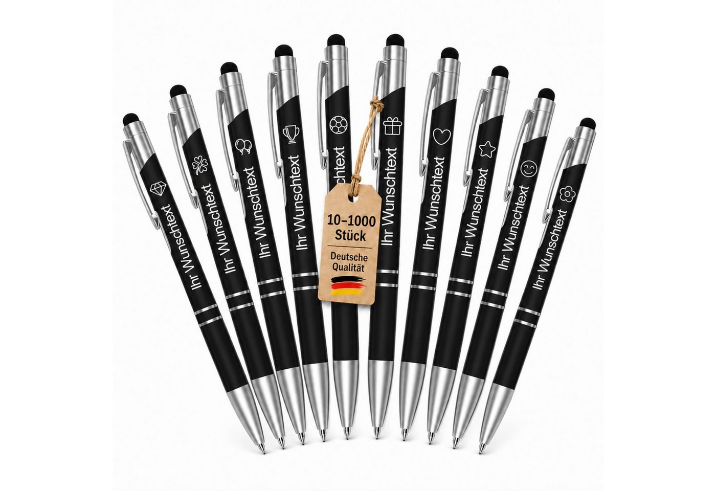 lindahandel Kugelschreiber Personalisierter Kugelschreiber mit Gravur, individueller Name Text, (10-tlg), blaue Tinte, Geschenk für Geburtstag Büro,Metall Kugelschreiber