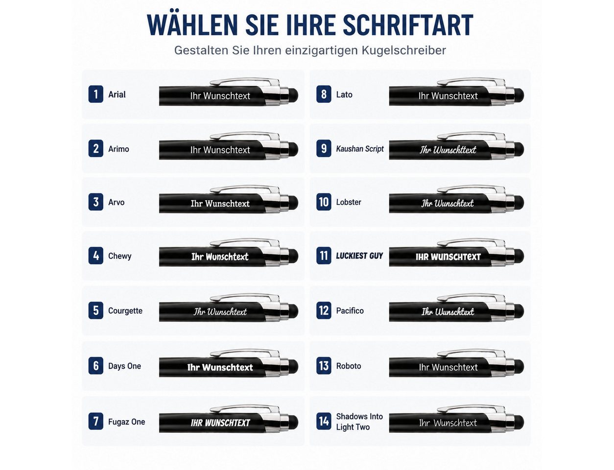 lindahandel Kugelschreiber Personalisierter Kugelschreiber mit Gravur, individueller Name Text, (10-tlg), blaue Tinte, Geschenk für Geburtstag Büro,Metall Kugelschreiber Bild 2