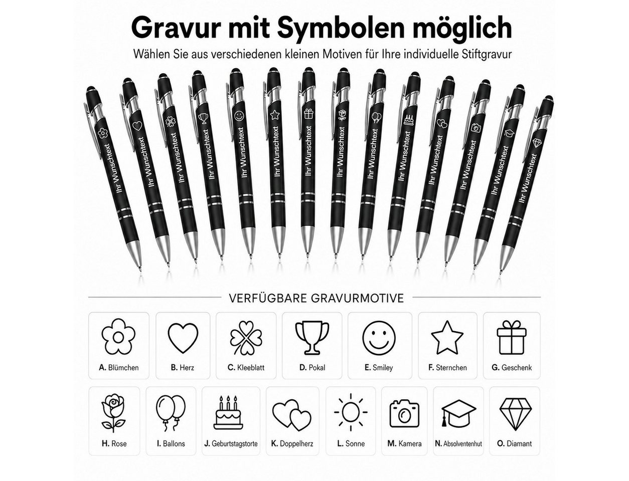 lindahandel Kugelschreiber Personalisierter Kugelschreiber mit Gravur, individueller Name Text, (10-tlg), blaue Tinte, Geschenk für Geburtstag Büro,Metall Kugelschreiber Bild 3