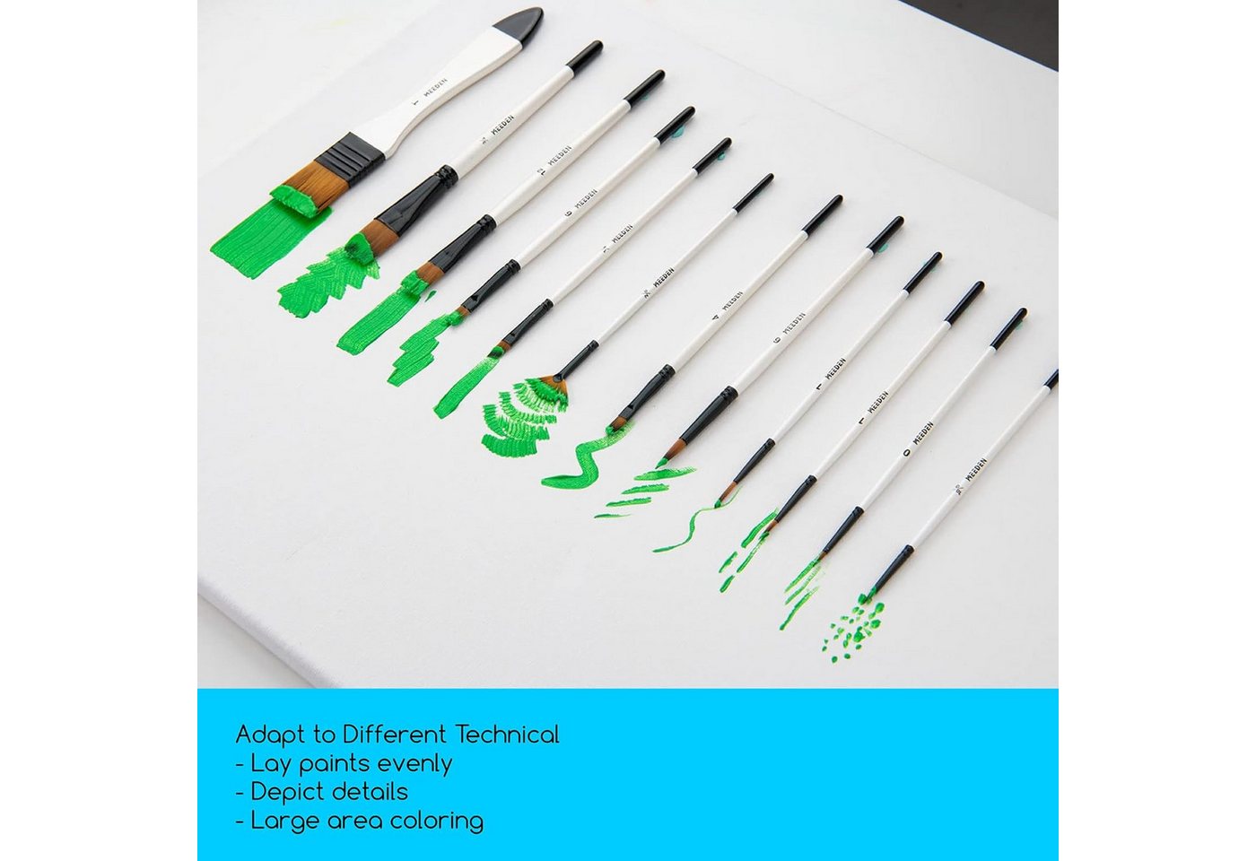 MEEDEN Malpinsel Pinselset 12-teilig Nylon für Acryl Öl Aquarell Gouache mit Holzgriff, 12 Größen, Nylonborsten, Aluzwingen, mehrschichtige Holzgriffe Bild 3