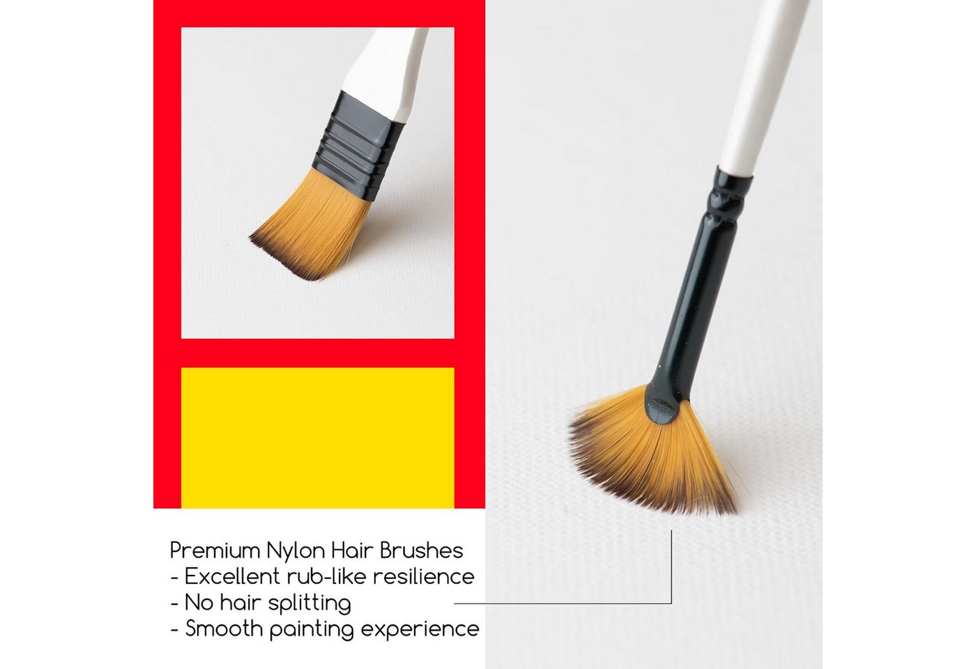MEEDEN Malpinsel Pinselset 12-teilig Nylon für Acryl Öl Aquarell Gouache mit Holzgriff, 12 Größen, Nylonborsten, Aluzwingen, mehrschichtige Holzgriffe Bild 4