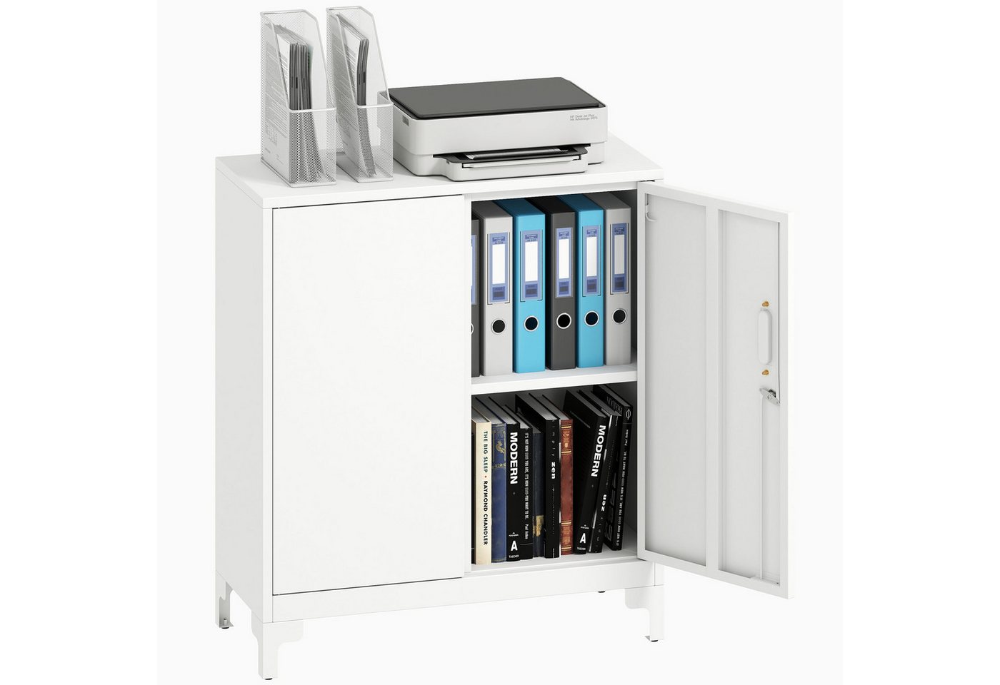 HOMCOM Aktenschrank Büroschrank Abschließbar Mehrzweckschrank mit 2 Ebenen, 2 Türen (Metallschrank, 1-St., Aufbewahrungsschrank) Allzweckschrank 80 x 35 x 91 cm Weiß Bild 5