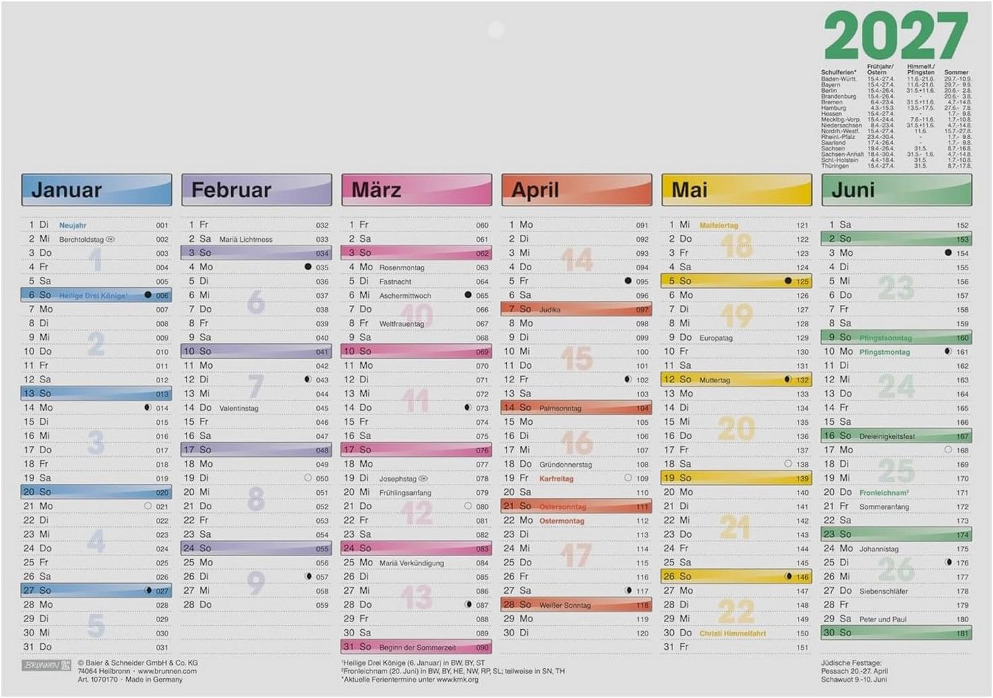 BRUNNEN Buchkalender BRUNNEN Tafelkalender DATAline 2027, A4 quer