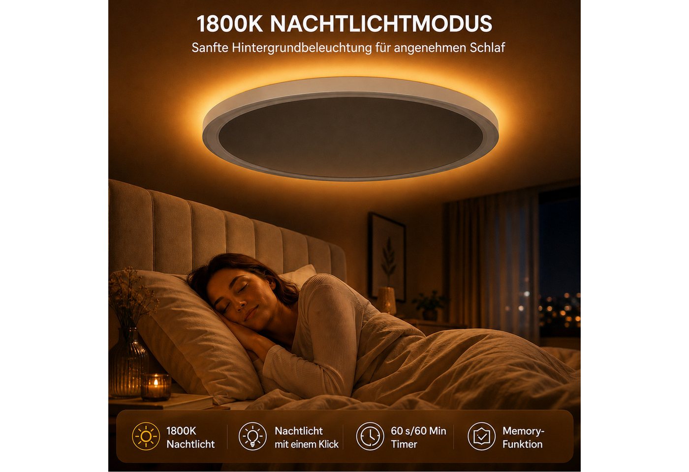 Lapamax LED Deckenleuchte LED Deckenleuchte Flach, Ø30CM, 24W 3200LM Dimmable mit Fernbedienung, dimmbar, Timer, Memory-Funktion, 3 Lichtmodi, LED, fest integriert, Deckenlampe mit Fernbedienung, 4 Farbtemperaturen, Timer und Memory Bild 5