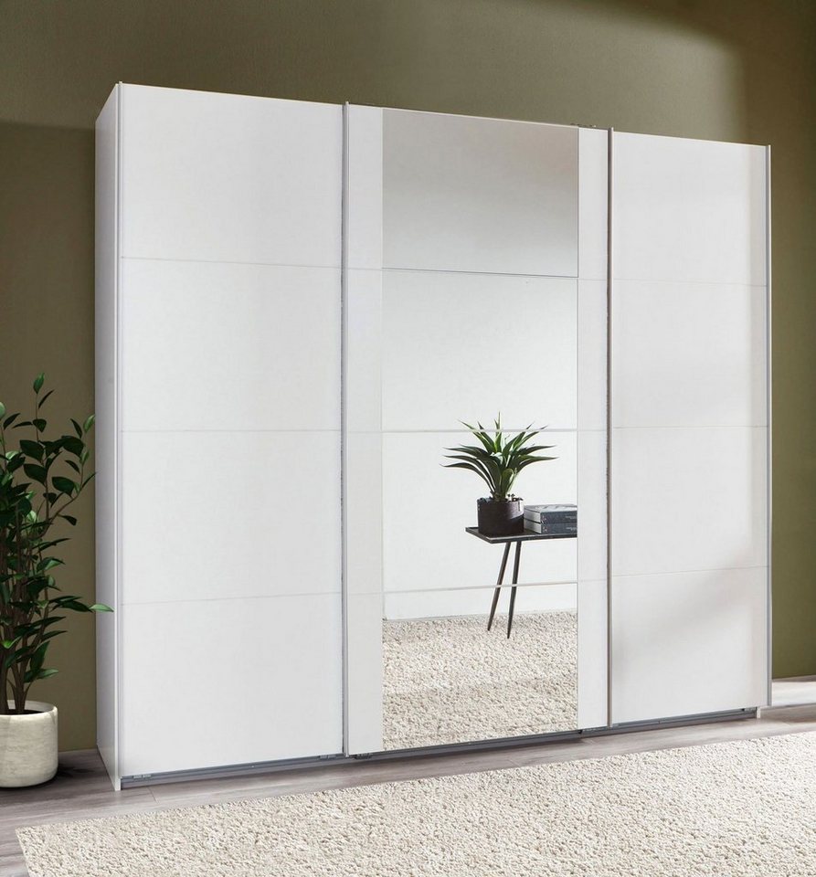 Wimex Schwebetürenschrank Bern (3 Türen, Einlegeböden, Kleiderstangen, Spiegel, 1-St., moderne Optik, Metallgriffleisten, mit Spiegel) 225x64x210cm weiß Spiegel 3-türig Bild 2