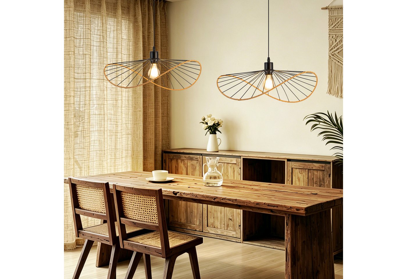 ZMH Pendelleuchte Schwarz Esstisch Hängelampe E27 Retro Wohnzimmerlampe Boho Ø 50cm, ohne Leuchtmittel, Deckenlampe, E27, Hängeleuchte, Hängelampe Bild 3