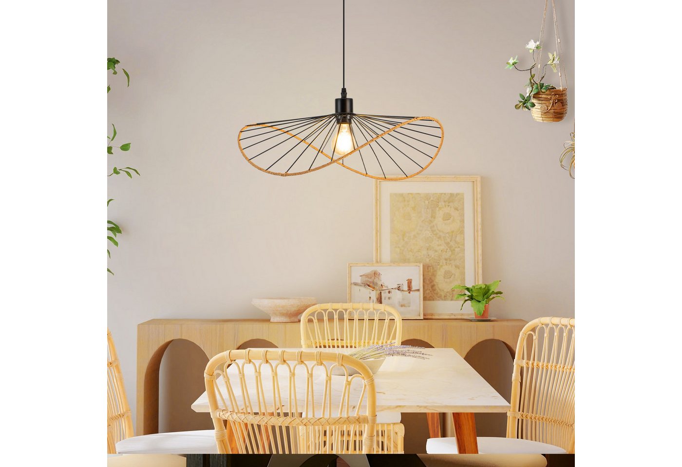 ZMH Pendelleuchte Schwarz Esstisch Hängelampe E27 Retro Wohnzimmerlampe Boho Ø 50cm, ohne Leuchtmittel, Deckenlampe, E27, Hängeleuchte, Hängelampe Bild 5