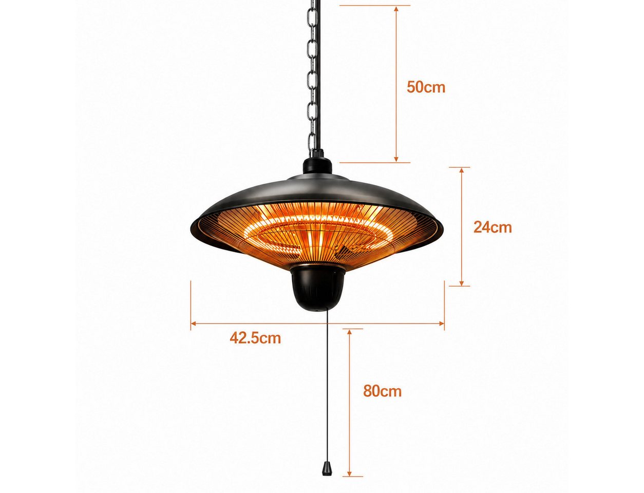 Clanmacy Terrassenstrahler Heizstrahler Decke Kohlefaser 600/1200/1800W mit Zugschalter IP55