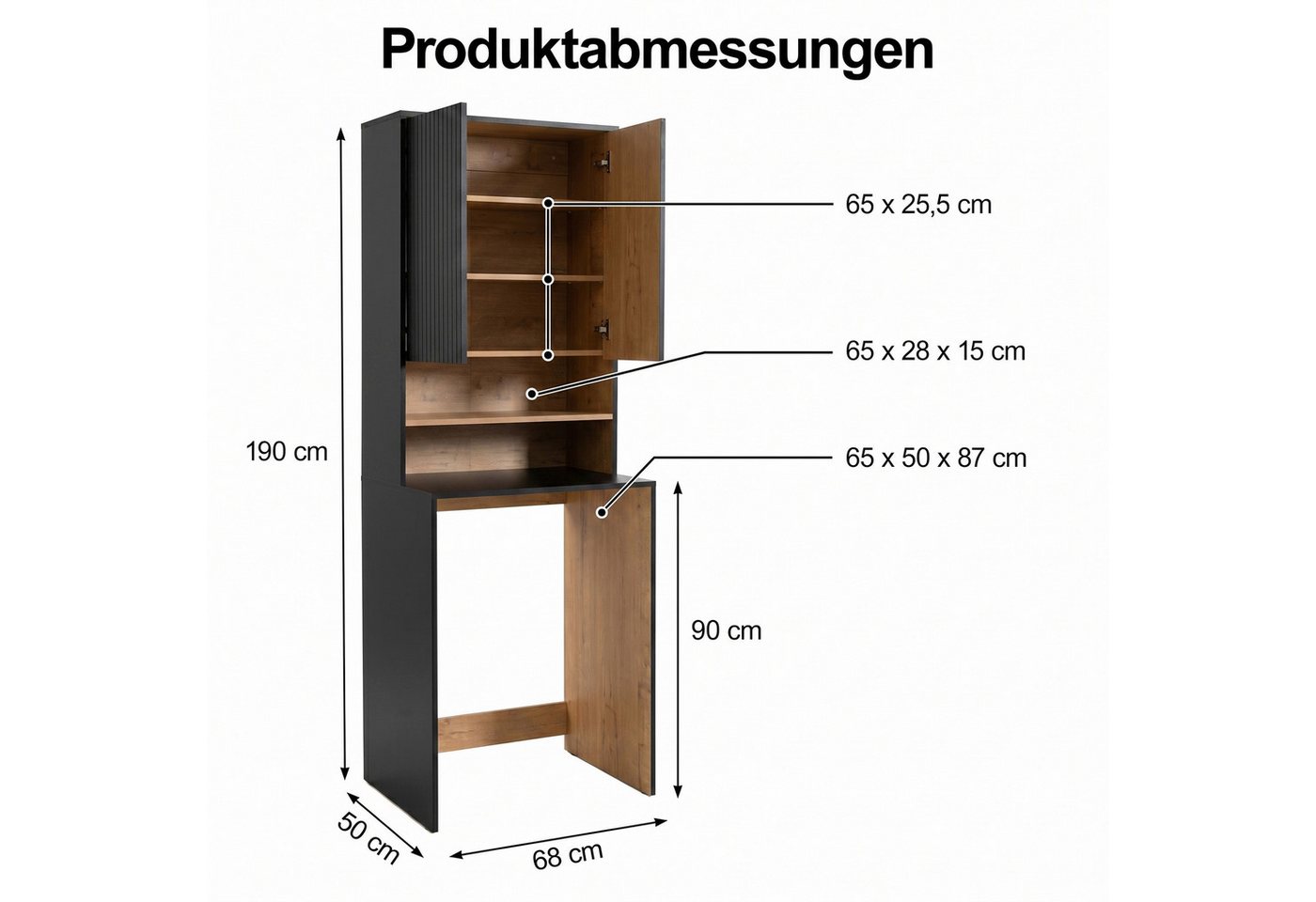 UEV Waschmaschinenumbauschrank Waschmaschinenschrank mit 2 offen Ablagen & Verstellbaren Ablagen (Waschmaschinenüberbau, Umbauschrank) Überbauschrank für Waschmaschine Breite 68cm Bild 2