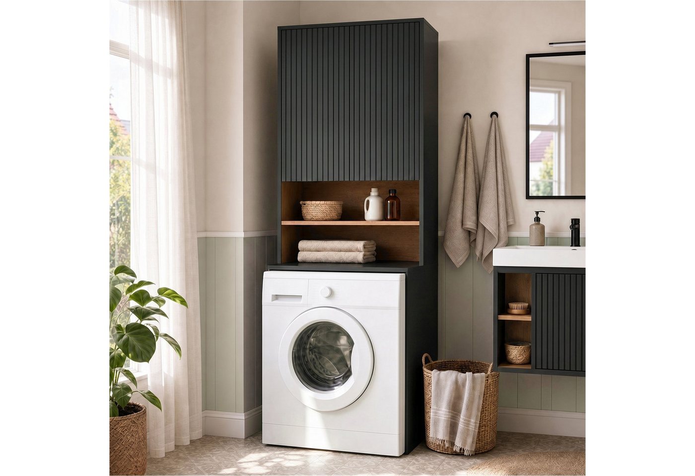 UEV Waschmaschinenumbauschrank Waschmaschinenschrank mit 2 offen Ablagen & Verstellbaren Ablagen (Waschmaschinenüberbau, Umbauschrank) Überbauschrank für Waschmaschine Breite 68cm Bild 3