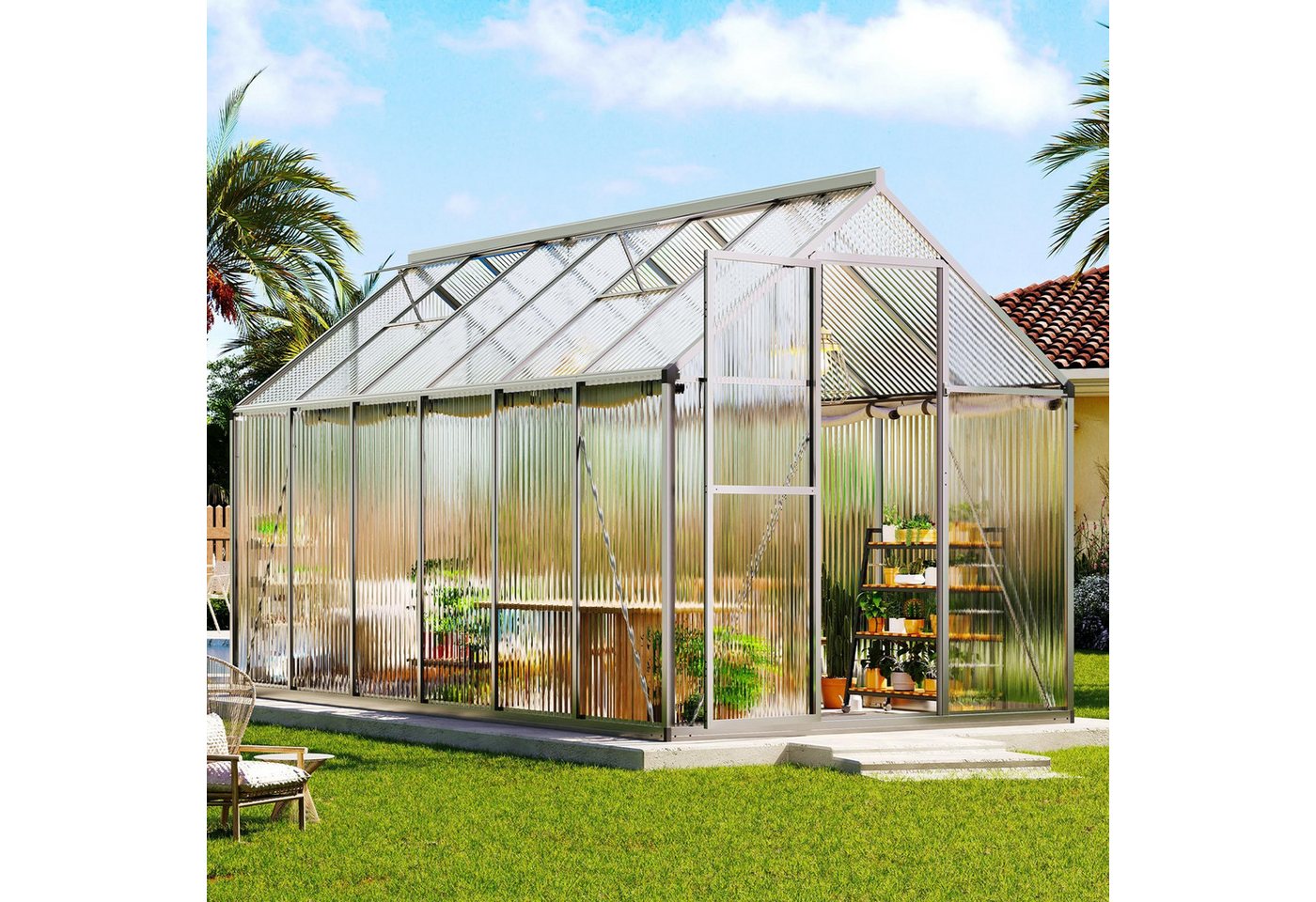 AMERLIFE Gewächshaus mit Schnellmontage & Aluminiumrahmen, 2 Belüftungsfenster, BxTxH: 362.5 x 181 x 195 cm, 181×362,5×195 cm, 12 m³ Volumen, UV-beständig & wetterfest Bild 4
