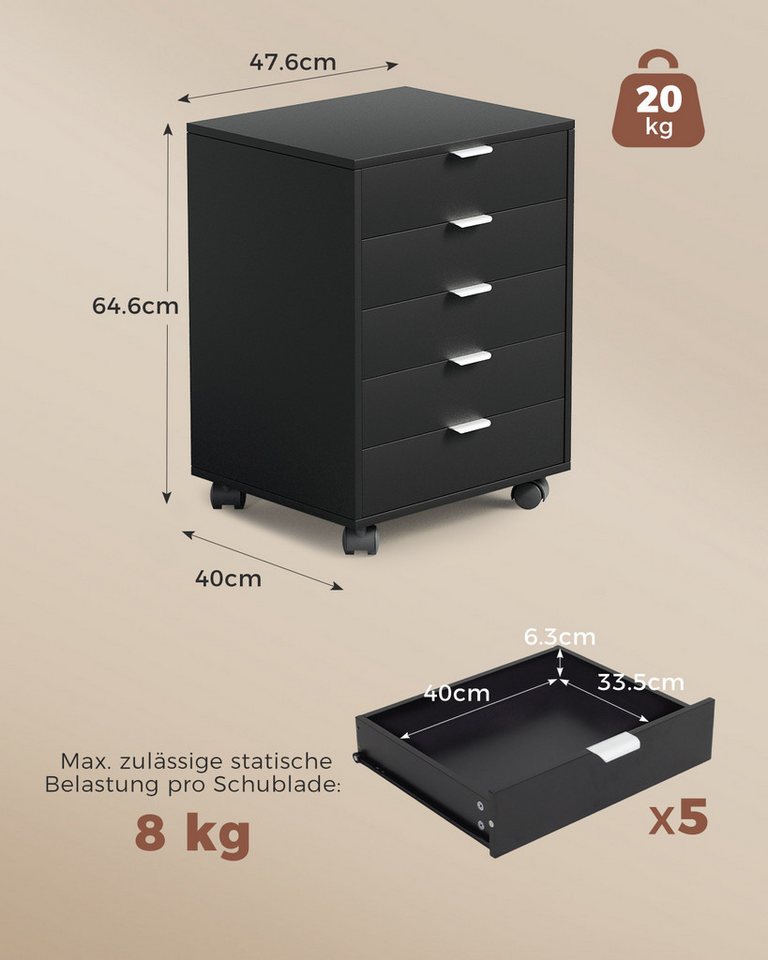 ELUCHANG Rollcontainer aus Holzwerkstoff, mit Schubladen, (1 St) Bild 4