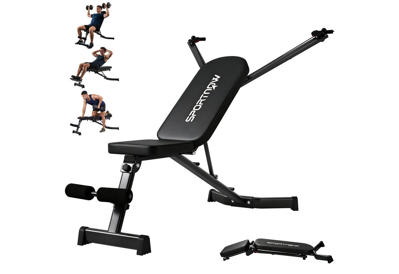 SPORTNOW Hantelbank klappbar mit Beinstrecker 3-Fach Rückenlehne, 3 Widerstandsstufe, (Set, 1-tlg., mit Widerstandsbändern), klappbar, 3-fach verstellbare Rückenlehne
