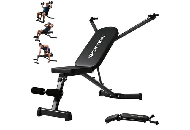 SPORTNOW Hantelbank klappbar mit Beinstrecker 3-Fach Rückenlehne, 3 Widerstandsstufe, (Set, 1-tlg., mit Widerstandsbändern), klappbar, 3-fach verstellbare Rückenlehne